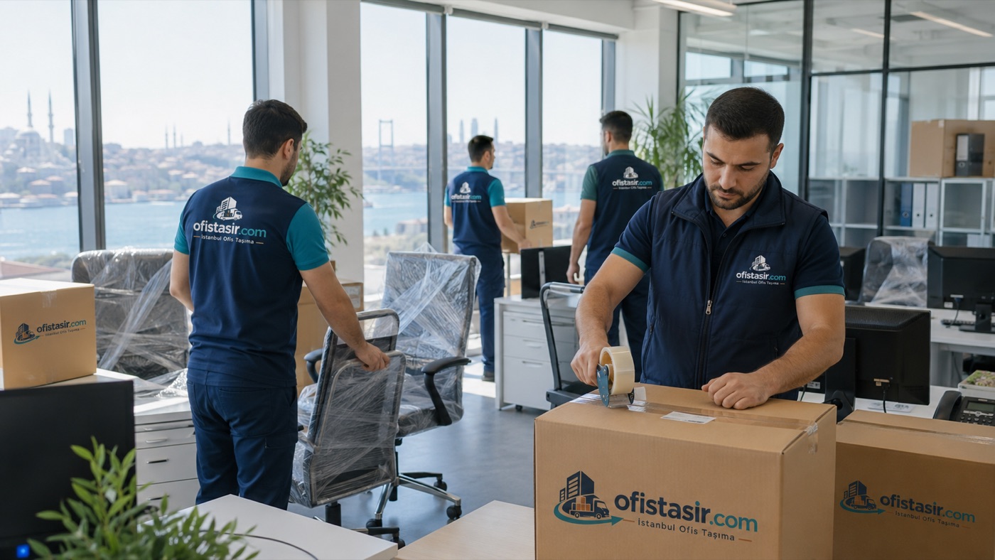Ofis taşıma ekibi eşyaları paketlerken — Levent dahil İstanbul genelinde hizmet